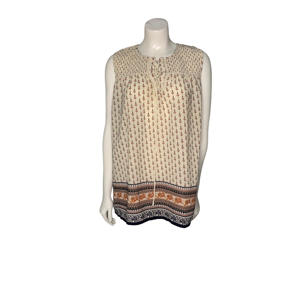 Cream and red boho sleeveless top with‎ rope detail Size M